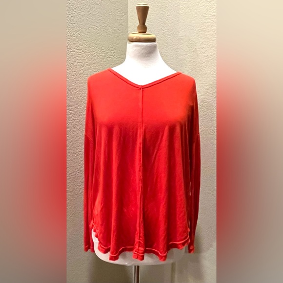 Free People Moonshine Tunic Top  Oversized T Shirt V Neck Coral Long Sleeve  XS - Picture 3 of 8